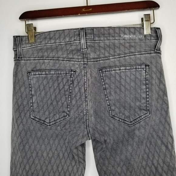 CURRENT/ELLIOT The Ankle Skinny Fishnet Printed Jeans Gray Women's 26 Low Rise - Picture 7 of 16